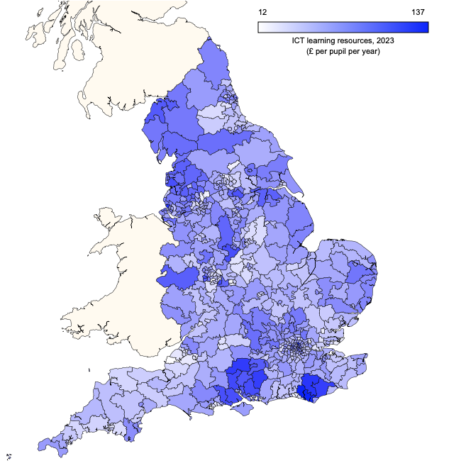 Parliamentary constituency map showing rates of ICT spending in primary schools