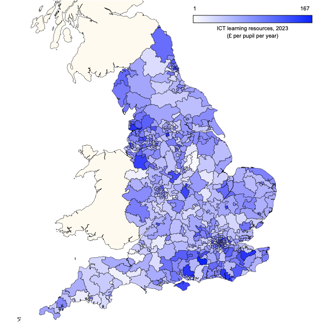 Parliamentary constituency map showing rates of ICT spending in secondary schools