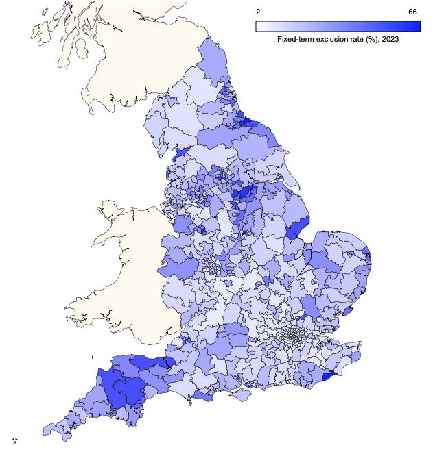 Parliamentary constituency map showing temporary exclusion rates in secondary schools